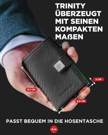 Чоловічий гаманець SF SCOFIELD з відділом для монет | Тонкий гаманець на 9-11 карт | RFID захист | Гаманець з монетницею | Чоловічий гаманець | Розумний гаманець | Чоловіче картхолдер | Slim гаманець | Картхолдер з монетницею Mini (Carbon - Night Green)