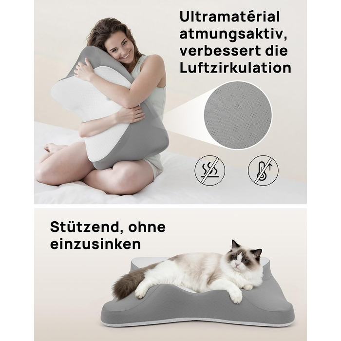 Подушка для шиї Feagar у формі метелика з ефектом пам'яті (Memory Foam), сіра