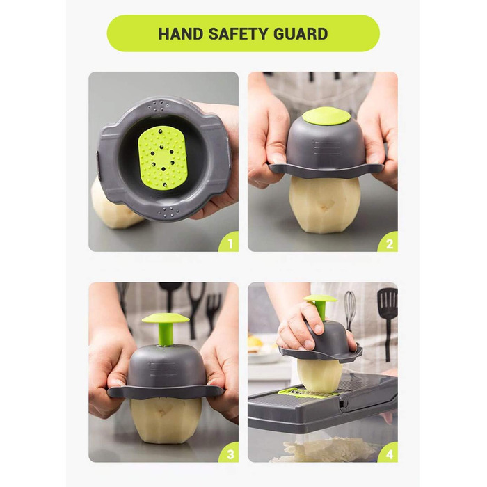 Мандоліна для нарізки овочів ADOV 12-в-1: мультифункціональний овочевий слайсер з захистом рук, з регульованою нержавіючою сталлю, для нарізки цибулі, джулієну та подрібнення картоплі, сиру, фруктів – сірий