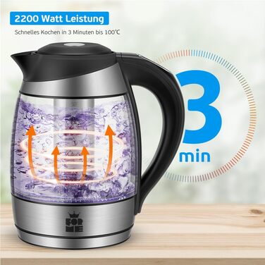 Електричний чайник FOR ME Glas з ситом, 1.8L, регулювання температури 40-100°C, 7 кольорів LED, підтримання тепла, без BPA