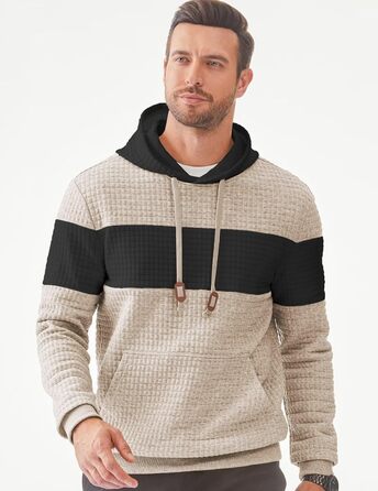 Чоловічий худі з капюшоном, теплий світшот з довгими рукавами, кольоровий блок, A Pergament, розмір S