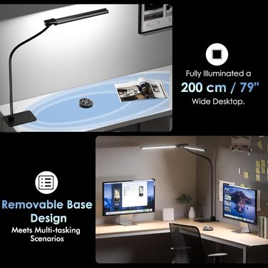 EYOCEAN LED лампа настільна з двома головками, 24W, 80 см, денне світло, з пультом, регулювання яскравості, захист очей, для офісу та дому (матова чорна)