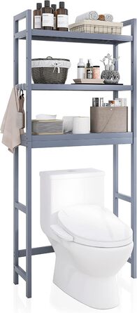 SMIBUY Toilet Shelf, Bamboo Toilet Shelf, Adjustable Washing Machine Shelf, Bathroom Shelf with 3 Storage Shelves, Space-Saving, Easy to Assemble (Gray)