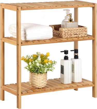 SONGMICS 3-Tier Shelves Bathroom Shelf, Bathroom Rack, Kitchen Shelf, Shoe Shelf, Bamboo Stand Shelf, 60 x 26 x 66 cm ideal for Bathroom, Living Room, Hallway, Kitchen, Balcony BCB33Y