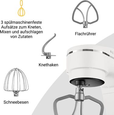 KLAMER 1800W Stand Mixer - Stainless Steel Bowl 6L, 10 Speed Settings, Timer, Planetary Mixing, Dough Hook, Whisk & Beater - White