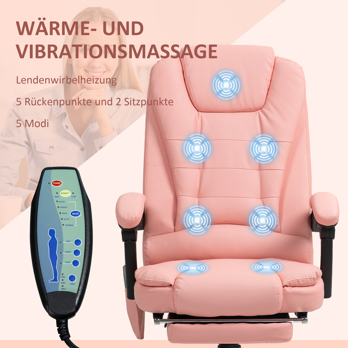 Vinsetto Office Chair with 7-Point Massage, Ergonomic Office Swivel Chair with Reclining Function, Height-Adjustable Executive Chair with Remote Control, 120 kg Load Capacity, for Study Room, Office, Pink | Aosom
