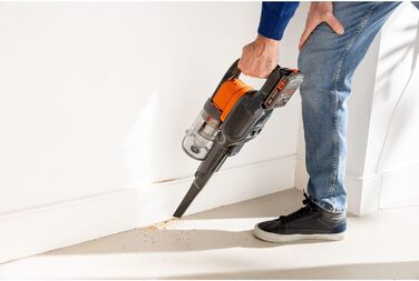 Бездротовий акумуляторний пилосос Black+Decker 4-в-1 BHFEV182C (18V, 2.0Ah) з електрощіткою, для підлоги та ручного використання, з насадкою для щілин, акумулятором, зарядним пристроєм та настінною підставкою, Titanium/Orange