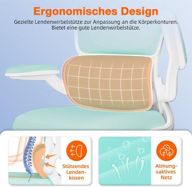Ергономічне крісло для офісу з регульованою підголівником, поперековою підтримкою та відкидними підлокітниками, крісло для начальника, 150 кг, функція гойдання до 135° (Блакитно-зелений, Модель 2)