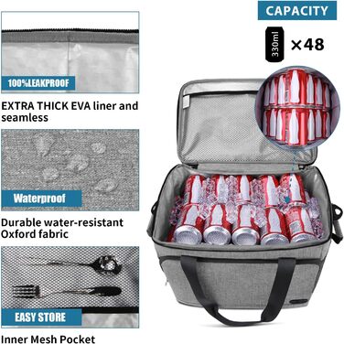 Термосумка-холодильник Lubardy 30L сірого кольору: велика, складана, водонепроникна, для пікніка та обіду