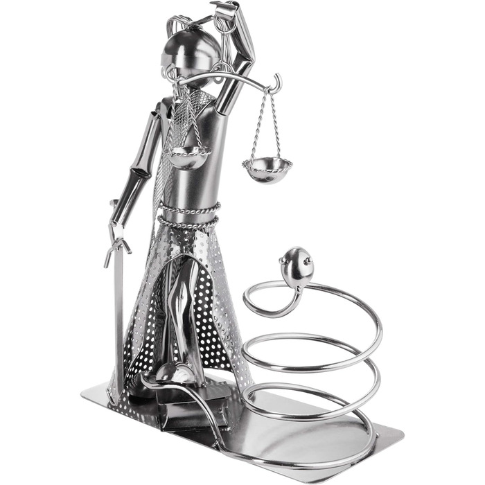 BRUBAKER Wine Bottle Holder Justice with Snake - Metal Sculpture Bottle Stand - Metal Figure Wine Gift for Lawyers, Judges, Attorneys, Law Firm - with Greeting Card
