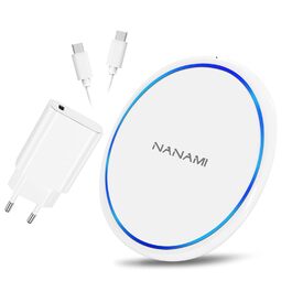 Бездротовий зарядний пристрій NANAMI 20W USB-C PD з адаптером для Samsung Galaxy S25 S24 S23 S22 S21 Ultra Plus, iPhone 17 16 15 14 13 12 11 Pro та Airpods - Білий