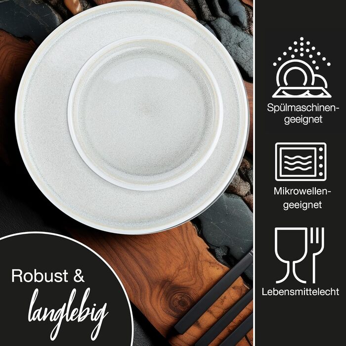 Moritz & Moritz SOLID UNI Dinnerware Set, 6 Persons, Cream, 18-Piece - Modern Stoneware Dinner Set - Microwave & Dishwasher Safe, Dining Dishes, Tableware Service, Combination Service 6 Person Cream Dinnerware Set (6 Person)