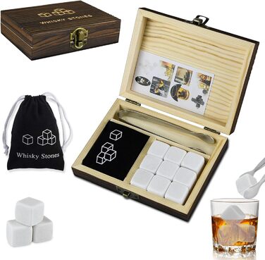 Камені для віскі Whiskey Steine, Набір каміння для охолодження віскі, 9 багаторазових каміння, Подарунковий набір Whiskey Steine