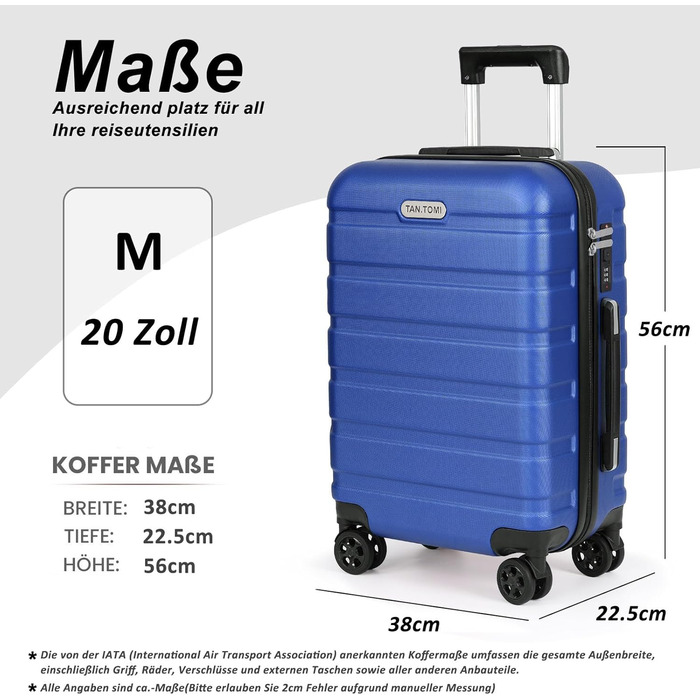 Набір валіз TANTOMI 3 шт., ABS, з колесами, 20/24/28 дюймів, блакитний, ручна поклажа (M)