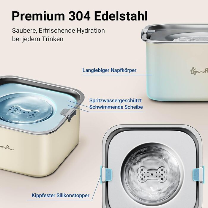 Миска для собак DownyPaws 3L, неркає, з нержавіючої сталі, чорна. Для дому та вулиці, запобігає розбризкуванню води.