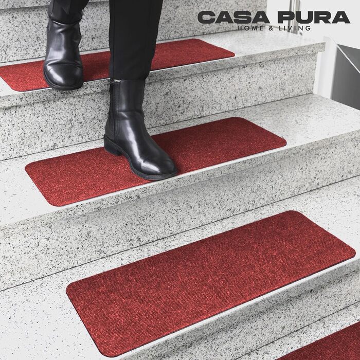 Casa Pura Non-Slip Stair Treads - 15 Piece Set - Adhesive Backed, Indoor Stair Carpet for Steps (Leipzig, Half Round)