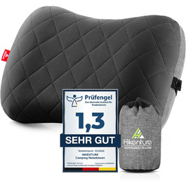 Надувна подушка для кемпінгу та подорожей HIKENTURE з знімним чохлом, ергономічна подушка для голови, комфортна подушка для шиї для подорожей/відпочинку на природі (Чорний)