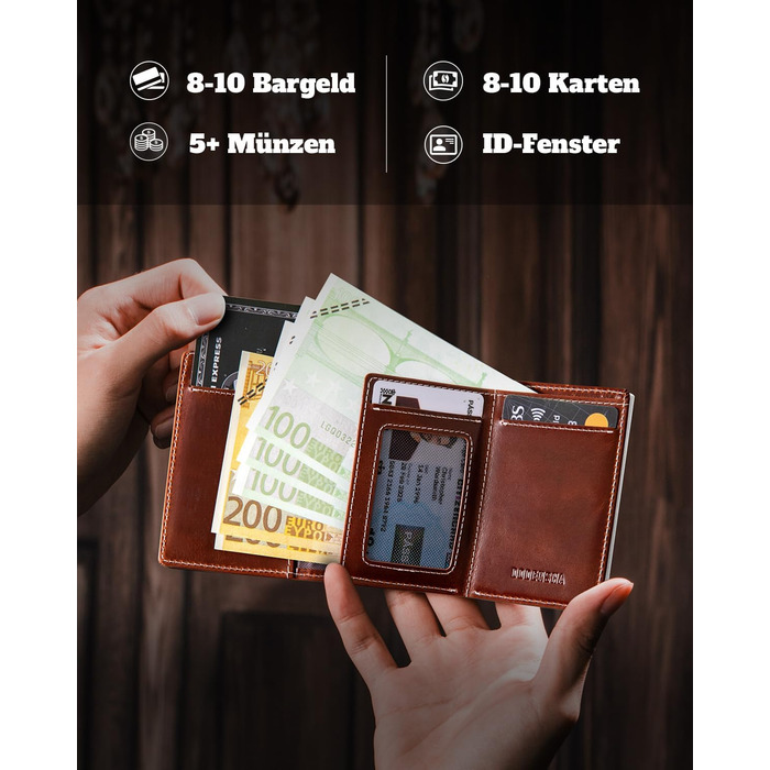 Портмоне чоловіче DODENSHA MagSnap Slim з монетницею, RFID захистом, для 10+ карток, чорно-червоний (Yl-braunsilber)