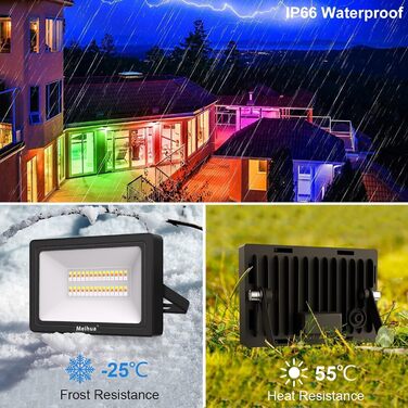 MEIHUA RGB LED Floodlights 2 Pack with Remote Control, IP66 Waterproof Outdoor Floodlight, 10 Colors, 12 Modes Color Changing, Dimmable, Indoor/Outdoor Floodlight with Timer and Memory Function for Garden, Tree, Landscape (35W)