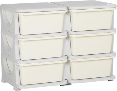 HOMCOM Kids' Chest of Drawers with Storage Boxes, Toy Organizer, Toy Box, Three Tiers for Kids' Rooms, 3-6 Years, Children's Furniture, 37 x 37 x 56.5 cm (75L x 37W x 56.5H cm, Cream White)