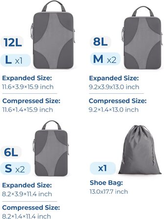 BAGSMART Набір органайзерів для одягу 6 шт. Packtaschen, компресійні кубики для подорожей, мішки для брудної білизни, рюкзак, валіза