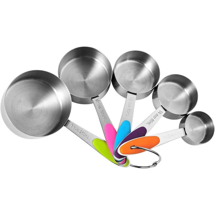 Measuring spoons, stainless steel, silicone handle, measuring spoons, measuring cup set, kitchen scale, measuring and spice spoons, measuring spoon set (multicolored, 10 pieces) (multicolored measuring cups, 5 pieces)