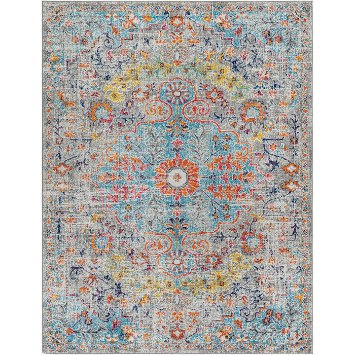 Килимок Livabliss Asmara Vintage 120x170 см - для вітальні, їдальні, спальні, бохо стиль, кольоровий візерунок сірий та помаранчевий, блакитний та помаранчевий