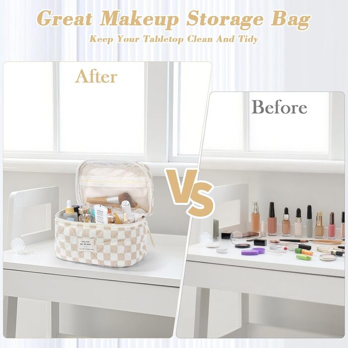 Набір косметичок 3 шт. з квітковим принтом, для подорожей та повсякденного використання | Косметичка для макіяжу для жінок та дівчат. Хакі в клітинку