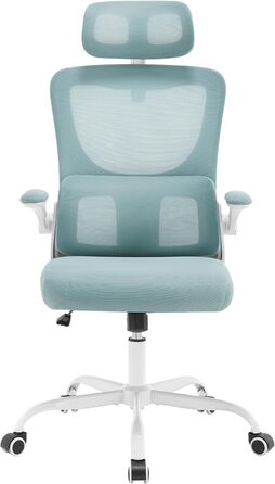 Крісло офісне WOLTU ергономічне, крісло для робочого столу з функцією гойдання, регульована підголовник, поворотні підлокітники, підтримка попереку, офісне крісло, витримує 150 кг (Блакитний)