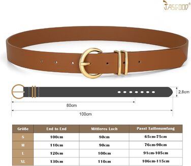 Жіночий шкіряний ремінь JasGood з золотистою пряжкою, 120 см (підходить для талії 91-105 см), 110 см (підходить для талії 76-90 см)