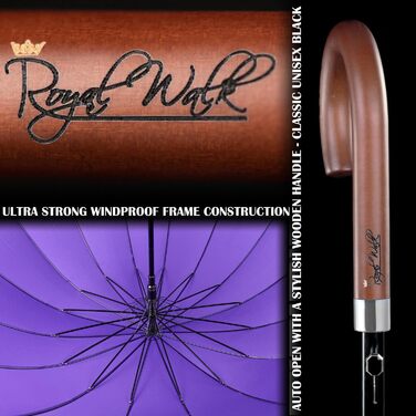 Royal Walk Automatic Travel Golf Umbrella - 54 inch / 140cm - Windproof, Waterproof, Large Size for 2 People - Classic Design, Wooden Handle, Unisex