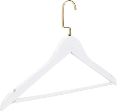 Набір дерев'яних вішаків для одягу RSR-Hangers (10 шт), білі, з перекладиною для штанів та поворотним золотистим гачком, 44.5 см