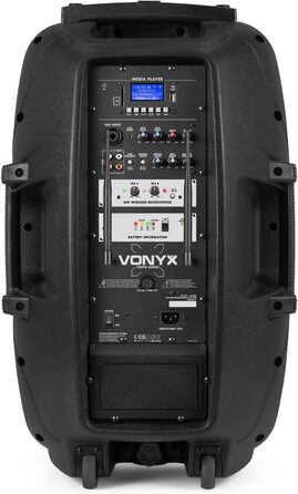 Vonyx Verve46 - портативна акустична система для вечірок, Bluetooth, 1000W, 2 мікрофони UHF, MP3, з пультом ДУ, чорний