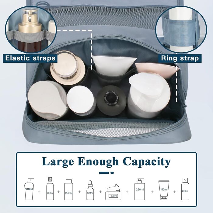 Зівакат Косметичка для душу на блискавці, водонепроникна, з ручкою, для подорожей, спорту, кемпінгу – сіра