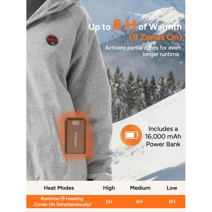 Обогріваючий жилет Dr.Prepare для чоловіків та жінок. Електричний жилет з регулюванням температури, унісекс. Ідеально для активного відпочинку, спорту та подорожей. (XXL, Сірий)