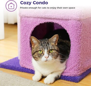 PAWZ Road Cat Tree, Multi-Tier Cat Tower with Sisal-Covered Scratching Post, Cozy Cat Condo, and Large Cat Perch for House Cats, (Purple)