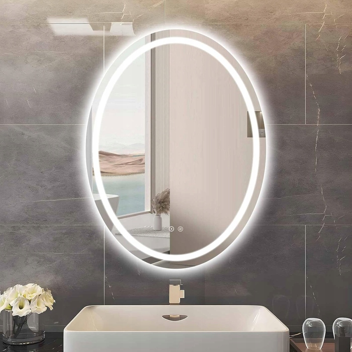 Овальне дзеркало у ванну кімнату з LED-підсвіткою 70×90 см: 3 режими світла, система антизапотівання, сенсорне керування