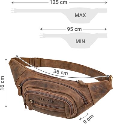 STILORD 'Dublin' чоловіча поясна сумка з натуральної шкіри велика, водовідштовхуюча, захист від крадіжки, багато відділень, XXL, для подорожей, активного відпочинку, фестивалів, колір: коричневий (Mittel - Braun)