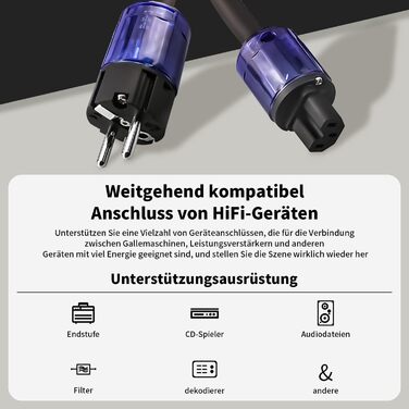 Hi-Fi мережевий кабель Tertullus High End C15 для аудіосистем, штекер Schuko — C15, 1м (P037)