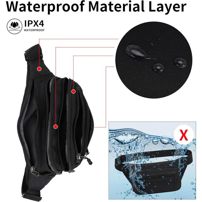 Чоловіча/жіноча поясна сумка на пояс, унісекс, 60 см, для подорожей, активного відпочинку, собак, чорна
