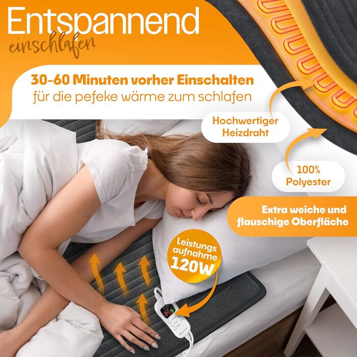 Електрична грілка KESSER® з плюшу 180x130 см сірого кольору | з таймером, автоматичним вимкненням, 7 температурних режимів, цифровим дисплеєм, прання до 40°C | Тепла та м'яка ковдра | Сертифікат TÜV SÜD GS