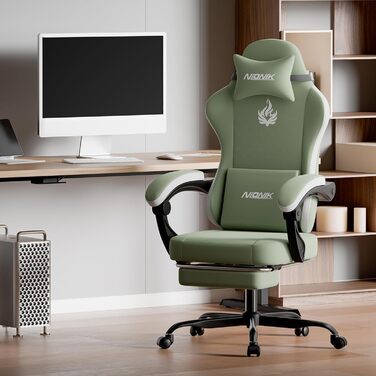 Геймерське крісло Ergonomischer Bürostuhl з підставкою для ніг та підтримкою попереку, регульоване по висоті для дому, офісу, кіберспорту та стрімінгу (Зелено-біле)