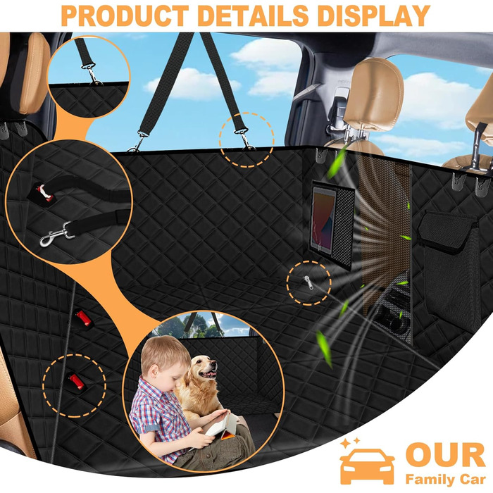 Захисний чохол на заднє сидіння автомобіля для собак, чорний (132x66 см) - водовідштовхувальний, антиковзаючий, з жорсткою основою
