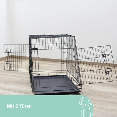 Kerbl Pet Gittertransportbox для собак, 76x54x64 см, складана, металева, з двома дверцятами, для подорожей та дому (Чорний)