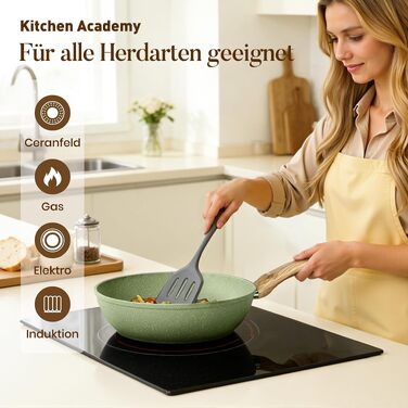 Набір посуду Kitchen Academy для індукційних плит, 17 предметів, антипригарне покриття, зелений