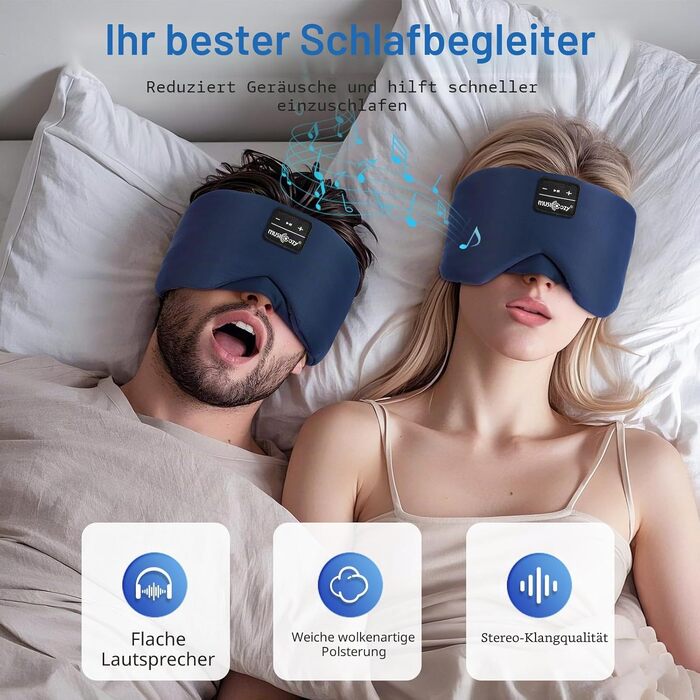 Маска для сну з Bluetooth навушниками, шовкова, 100% затемнення, для чоловіків та жінок, м'яка, для сну, подорожей, релаксації, блакитна