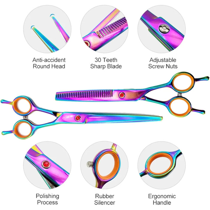 Професійний набір ножиць для грумінгу собак: вигнуті, прямі та розріджуючі ножиці + гребінець (чорний+жовтий)