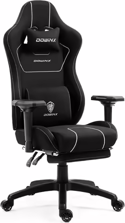 Dowinx Fabric Gaming Chair with Pocket Spring Cushion, Ergonomic Gaming Chair with Massage Function, Large and Tall PC Office Chair with Footrest, Blue
