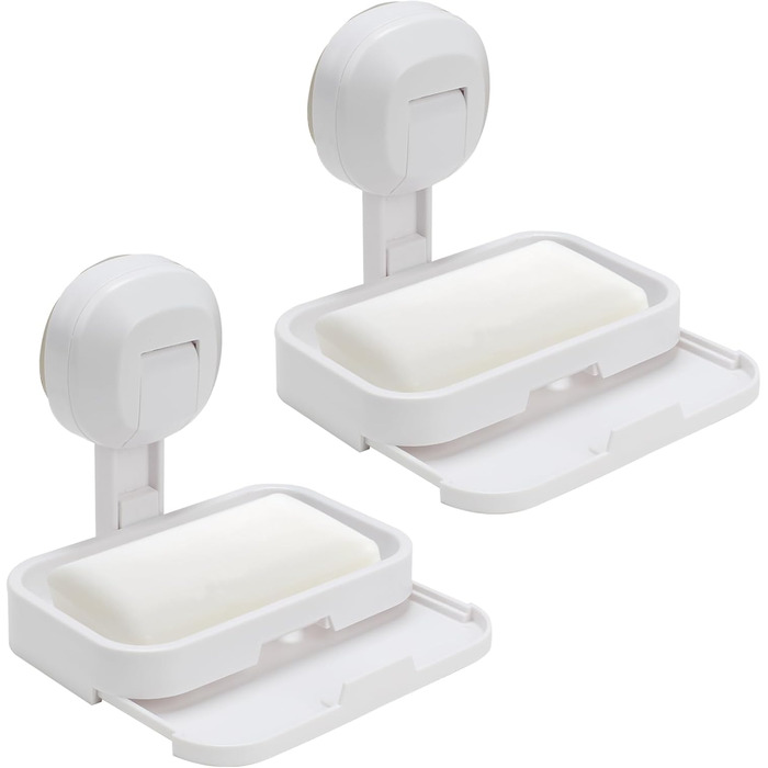Тримач для мила настінний з піддоном для води, без свердління, з шухлядкою, пластиковий, білий