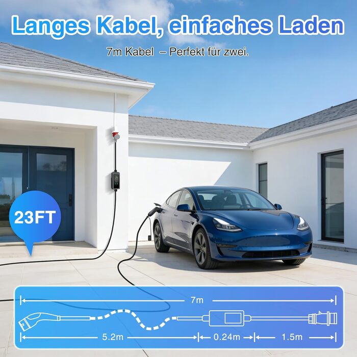 Зарядний пристрій (Wallbox) 11 кВт Тип 2, 3 фази, 8-16A, 7м + CEE 16A - Тип 2 кабель з адаптерами для електромобілів (EV/PHEV)